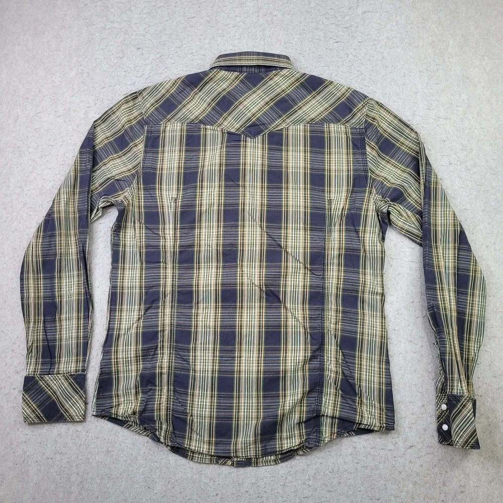 True Religion Pearl Snap Western Shirt Mens 2XL Green Plaid Long Sleeve